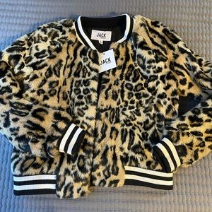 Leopard faux fur bomber